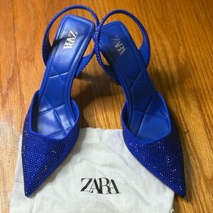 ZARA Royal Blue Rhinestone Slingback Heels – Statement Shoes ✨ WORN ONCE
